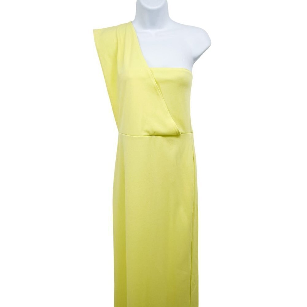 PrettyLittleThing Light Lime One Shoulder Maxi Gown Dress Back Slit Crepe - Picture 6 of 10